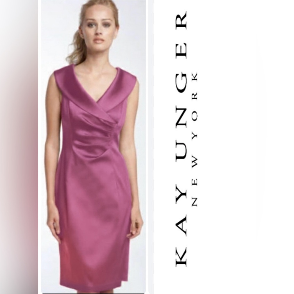 Kay Unger Fuchsia Satin Portrait Collar Cocktail Dress 6